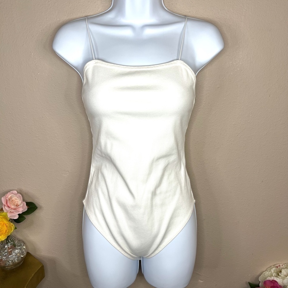 S White Bodysuit Wild Fable Ribbed Spaghetti Strap Stretch Small
